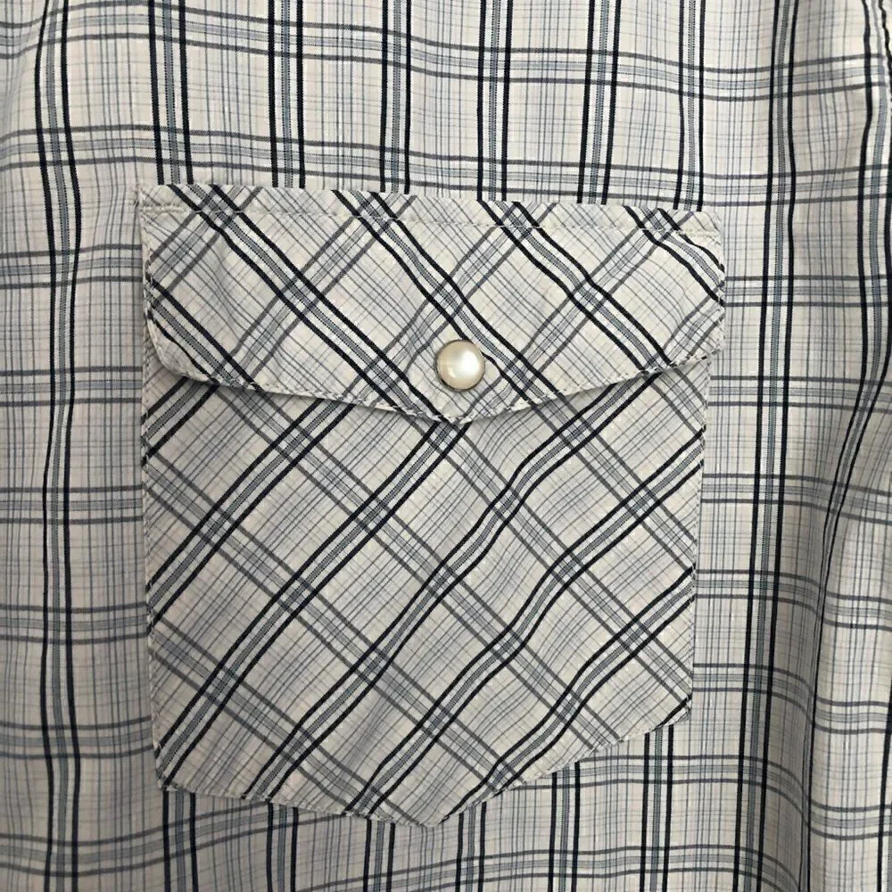 Banana Republic Shirt - Pearl Snaps - Long Sleeve - White/Blue - Western Style
